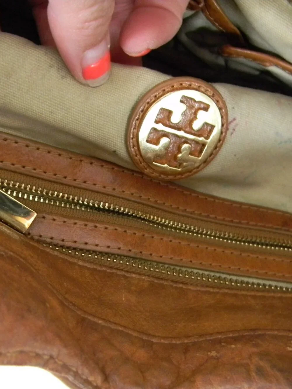 Tory Burch Bombe Leather Tote Bag Brown Logo Shoulder Bag